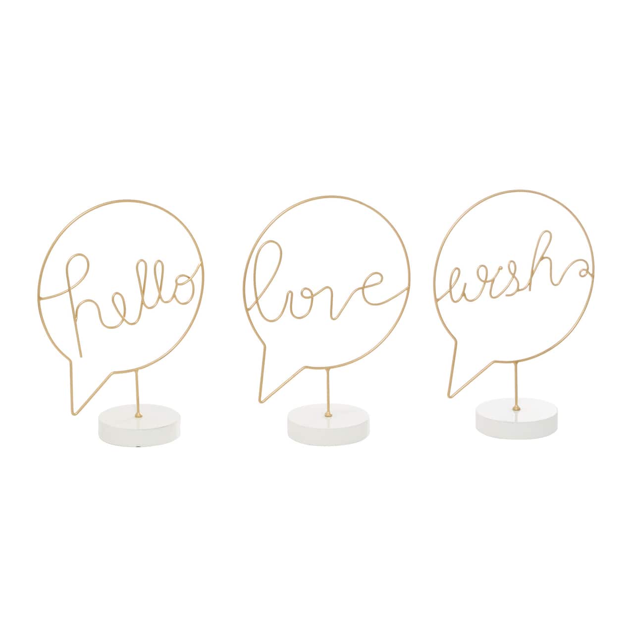 13" Gold Hello, Love & Wish Tabletop Sign Set